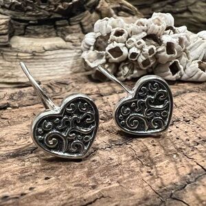 SU Thailand 925 Sterling Silver Filigree Heart Earrings Drop Dangle Hooks 2 cms